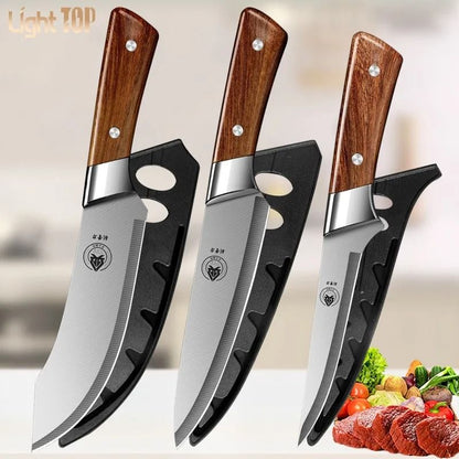 Japanese Style Butcher Knife for Meat Fish and Vegetable Cutting with Multifunction Chef Design