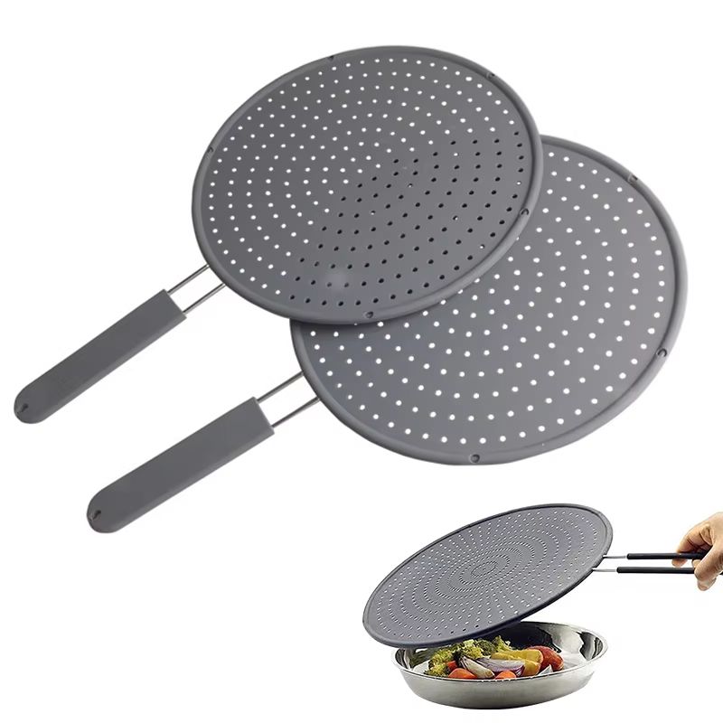 Silicone Splatter Screen for Frying Pans – Heat-Resistant Oil Guard & Drain Board Lid with Handle