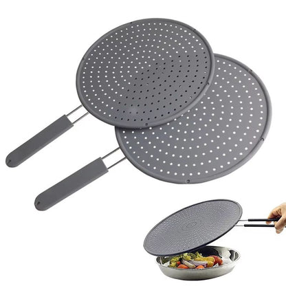 Silicone Splatter Screen for Frying Pans – Heat-Resistant Oil Guard & Drain Board Lid with Handle