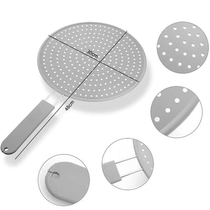 Silicone Splatter Screen For Frying Pans  HeatResistant Oil Guard  Drain Board Lid With Handle 4