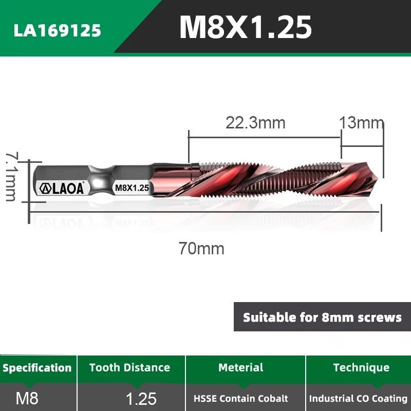 LAOA Hex Shank Tap Drill Bit Set With Cobalt HSS For Screw Thread Cutting And Drilling 10