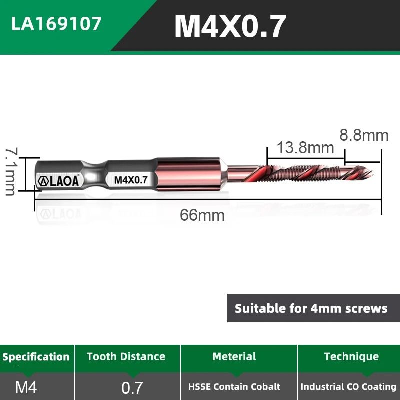LAOA Hex Shank Tap Drill Bit Set With Cobalt HSS For Screw Thread Cutting And Drilling 7