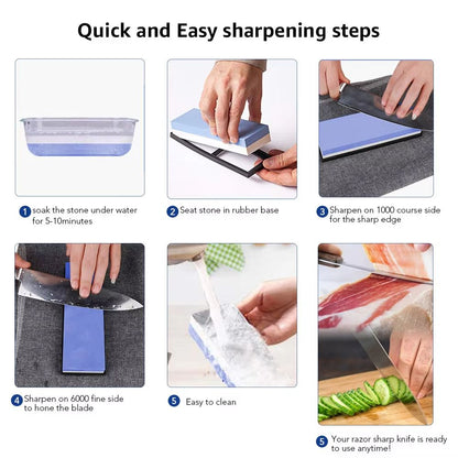 Dual-Sided Professional Whetstone Knife Sharpener – Water Sharpening Stone for Kitchen and Chef Knives