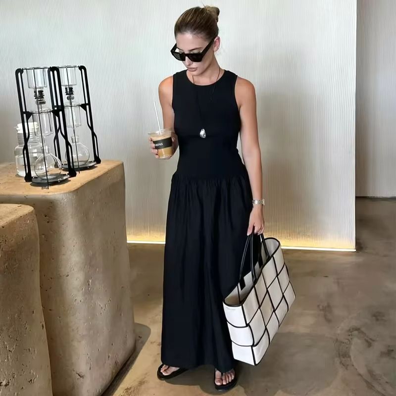 Elegant Sleeveless Long Dress For Women  2025 Spring Fashion Casual Party Dress In Black  Khaki 1