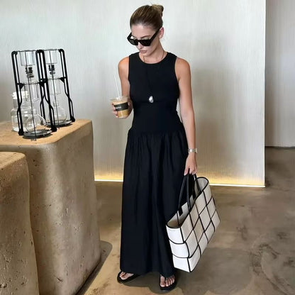 Elegant Sleeveless Long Dress For Women  2025 Spring Fashion Casual Party Dress In Black  Khaki 1