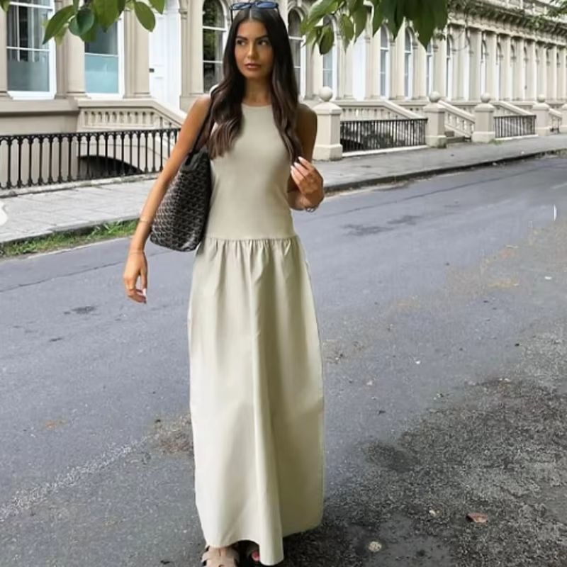 Elegant Sleeveless Long Dress For Women  2025 Spring Fashion Casual Party Dress In Black  Khaki 4