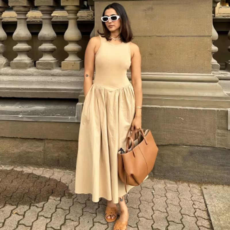 Elegant Sleeveless Long Dress For Women  2025 Spring Fashion Casual Party Dress In Black  Khaki 5