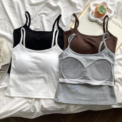 Spaghetti Strap Camisole Top for Women Padded Cotton Slim Fit Summer Tank