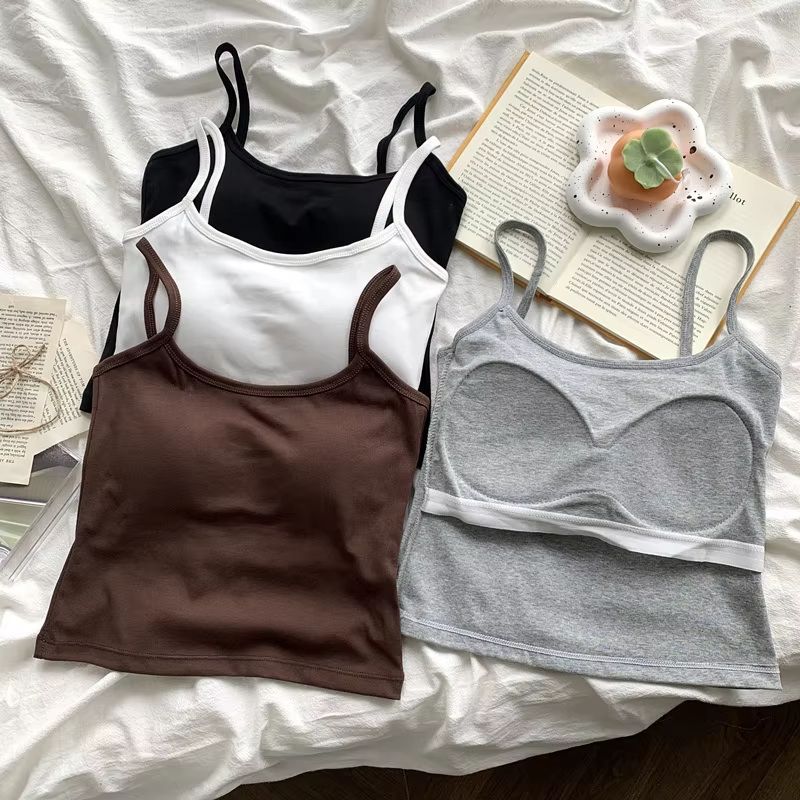 Spaghetti Strap Camisole Top For Women Padded Cotton Slim Fit Summer Tank 1