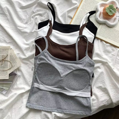 Spaghetti Strap Camisole Top For Women Padded Cotton Slim Fit Summer Tank 3