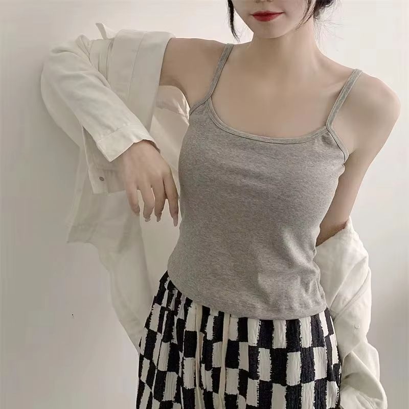 Spaghetti Strap Camisole Top For Women Padded Cotton Slim Fit Summer Tank 5