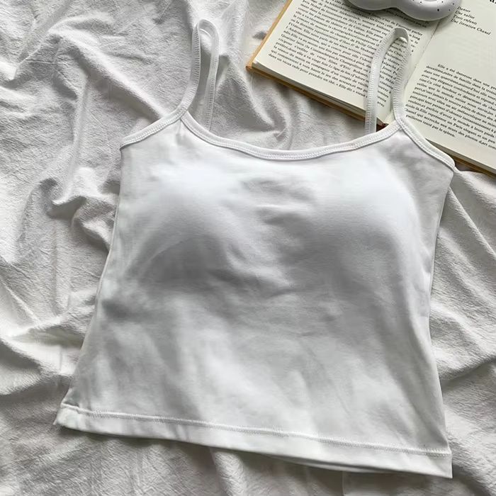 Spaghetti Strap Camisole Top For Women Padded Cotton Slim Fit Summer Tank 9