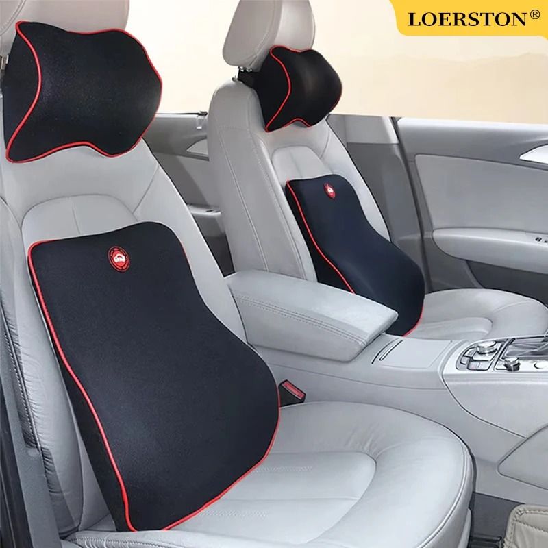Memory Foam Car Neck and Lumbar Support Pillow for Travel and Daily Driving Comfort