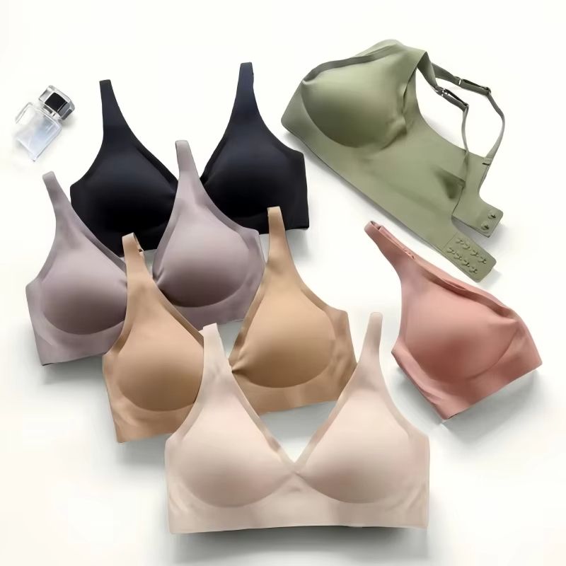Seamless Push Up Bra For Women  Wireless VNeck Bralette With Removable Pads 4