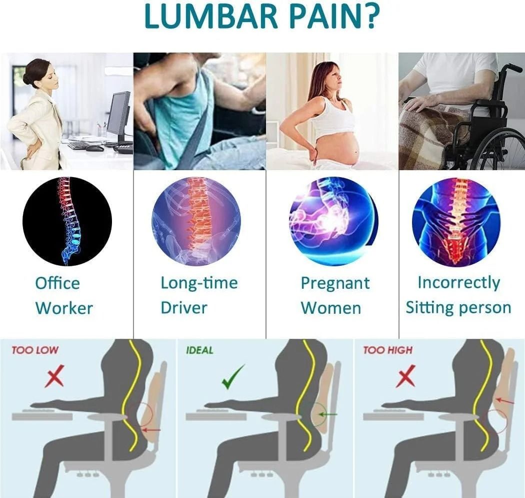 Memory Foam Lumbar Support Cushion For Car And Office Chair Back Relief 1
