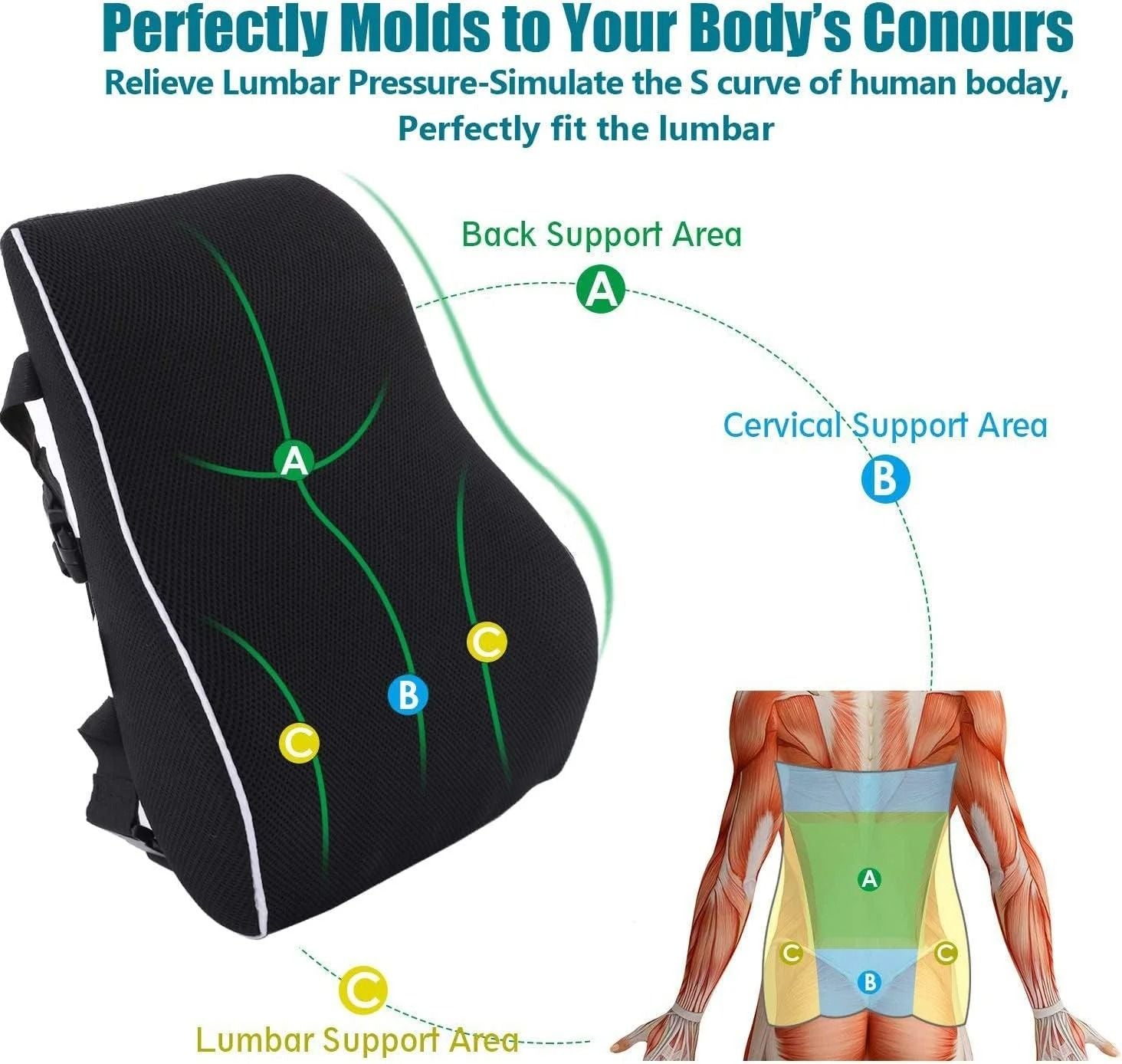 Memory Foam Lumbar Support Cushion For Car And Office Chair Back Relief 2