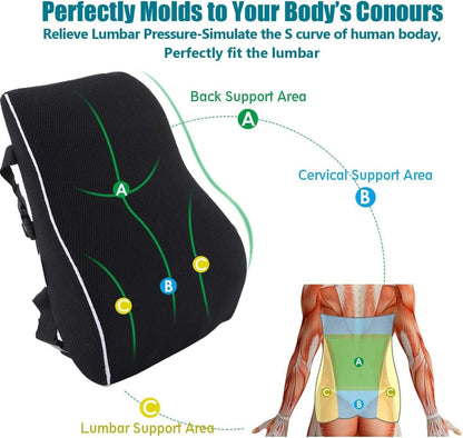 Memory Foam Lumbar Support Cushion For Car And Office Chair Back Relief 2