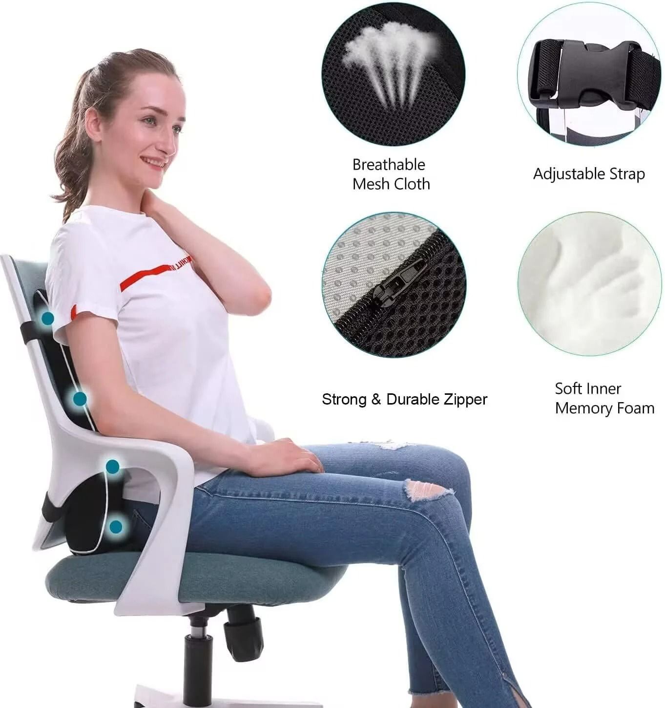 Memory Foam Lumbar Support Cushion For Car And Office Chair Back Relief 4