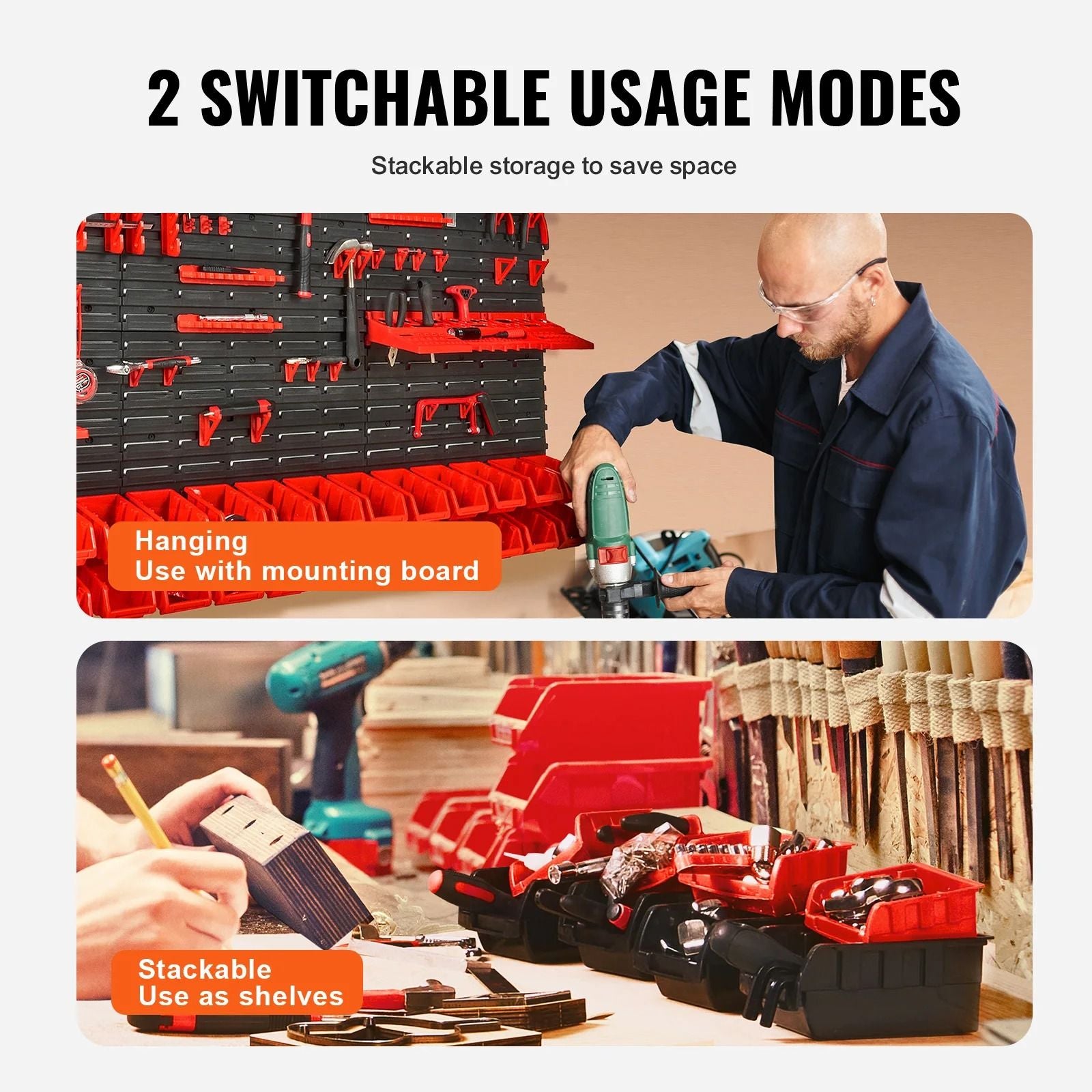 Wall Mounted Tool Storage Bin Rack Organizer With 30 Or 48 Bins For Garage And Workshop 2
