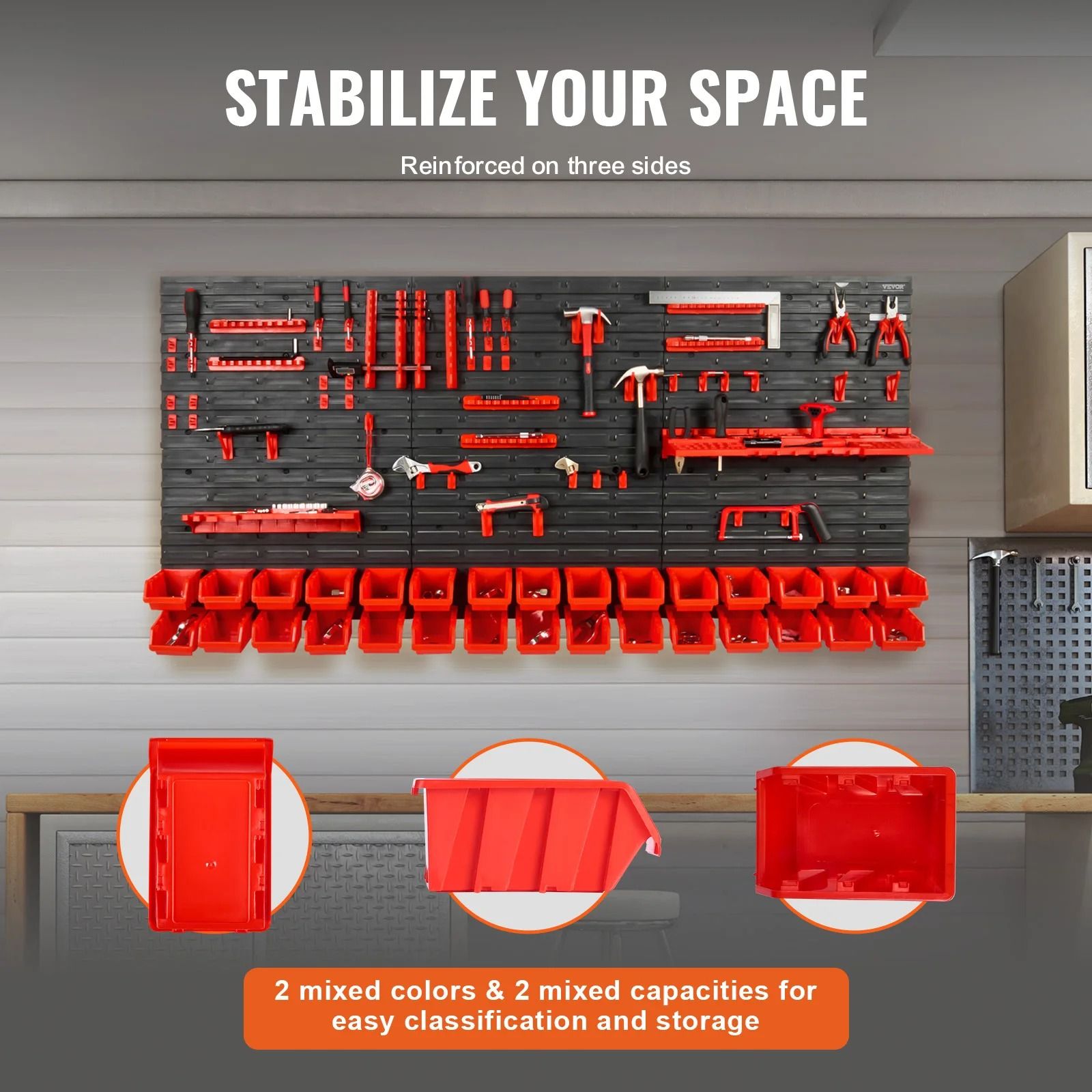 Wall Mounted Tool Storage Bin Rack Organizer With 30 Or 48 Bins For Garage And Workshop 3