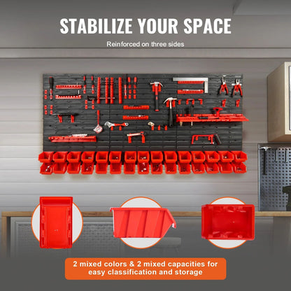 Wall Mounted Tool Storage Bin Rack Organizer With 30 Or 48 Bins For Garage And Workshop 3