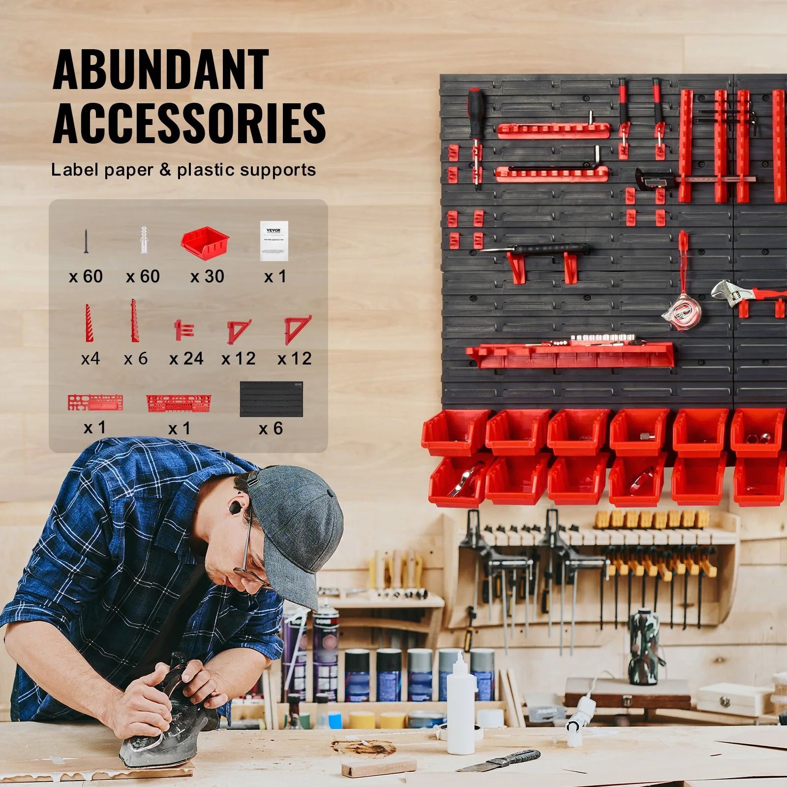 Wall Mounted Tool Storage Bin Rack Organizer With 30 Or 48 Bins For Garage And Workshop 4