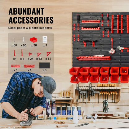 Wall Mounted Tool Storage Bin Rack Organizer With 30 Or 48 Bins For Garage And Workshop 4