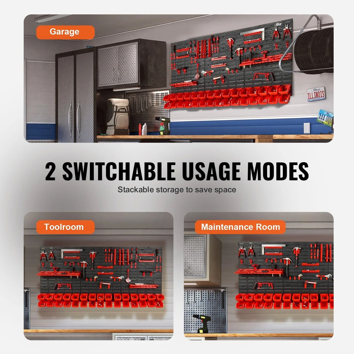 Wall Mounted Tool Storage Bin Rack Organizer With 30 Or 48 Bins For Garage And Workshop 5