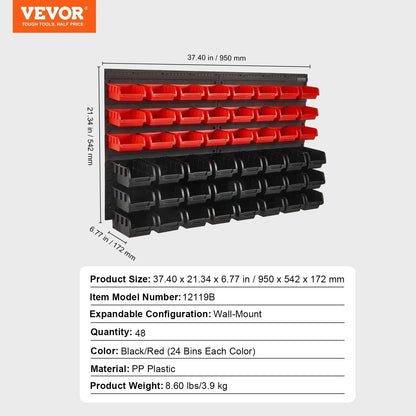 Wall Mounted Tool Storage Bin Rack Organizer With 30 Or 48 Bins For Garage And Workshop 6