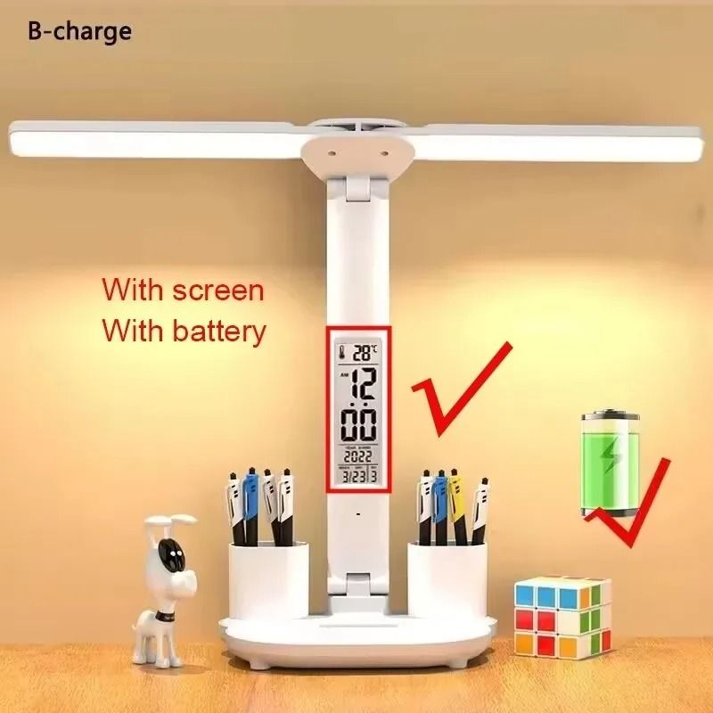 Rechargeable LED Table Lamp With Clock Display Fan And Night Light For Desk And Reading 11