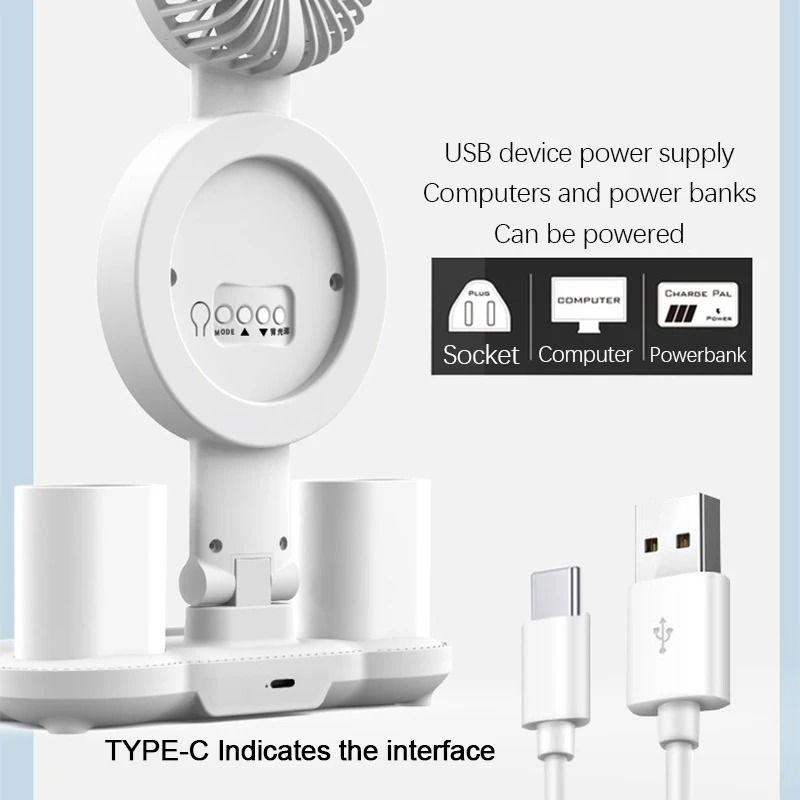 Rechargeable LED Table Lamp With Clock Display Fan And Night Light For Desk And Reading 5