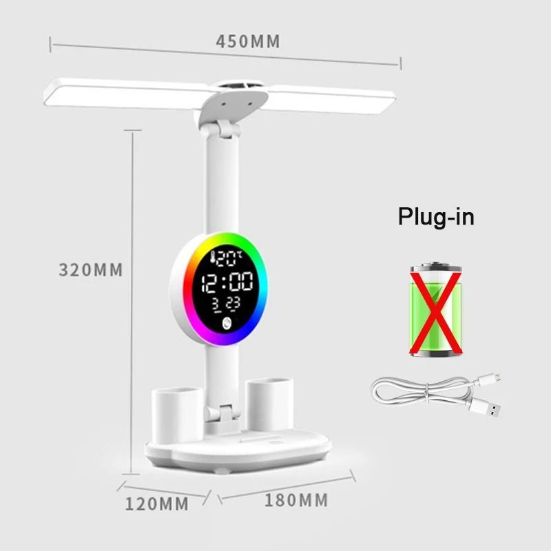 Rechargeable LED Table Lamp With Clock Display Fan And Night Light For Desk And Reading 6