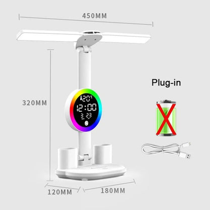 Rechargeable LED Table Lamp With Clock Display Fan And Night Light For Desk And Reading 6