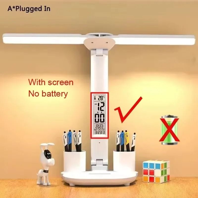 Rechargeable LED Table Lamp With Clock Display Fan And Night Light For Desk And Reading 7