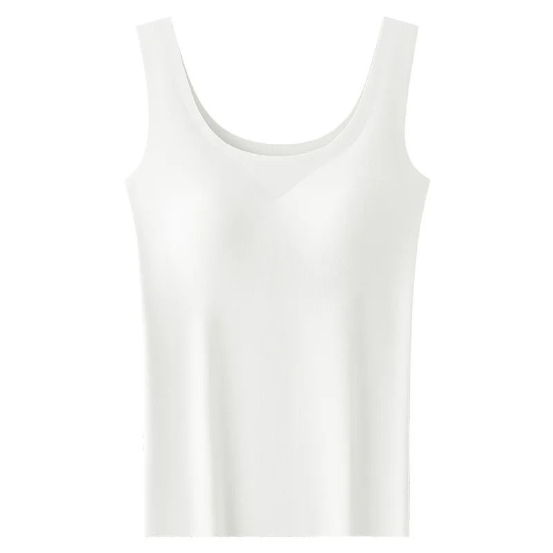 Ice Silk Seamless Camisole With Built In Chest Pads Wide Shoulder Sleeveless Tank Top For Women 7
