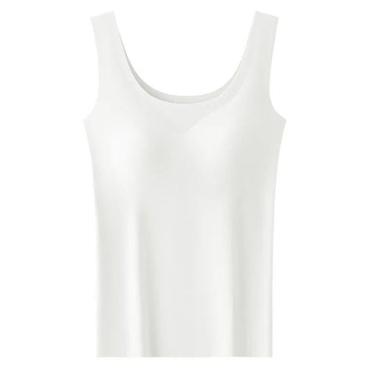 Ice Silk Seamless Camisole With Built In Chest Pads Wide Shoulder Sleeveless Tank Top For Women 7