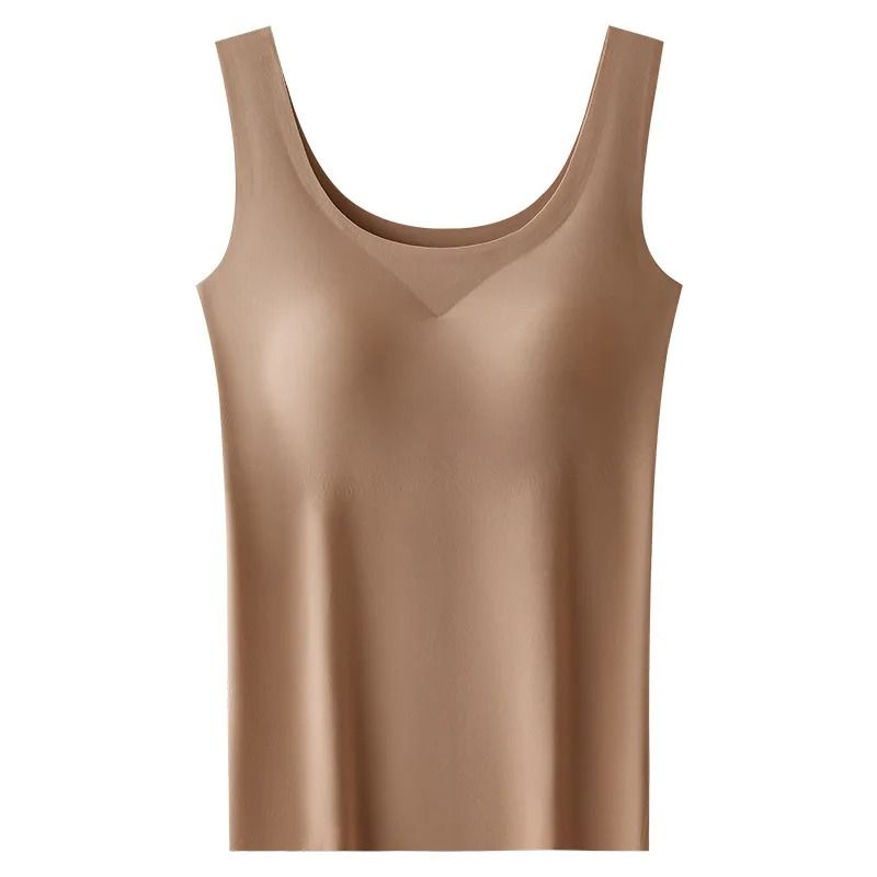 Ice Silk Seamless Camisole With Built In Chest Pads Wide Shoulder Sleeveless Tank Top For Women 8
