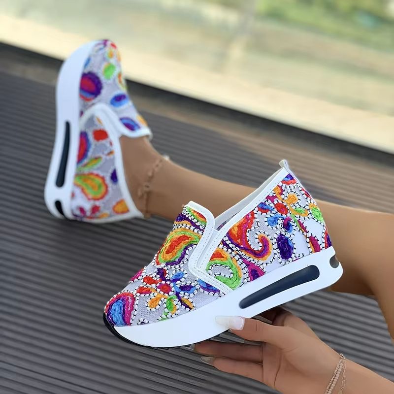 Women Slip On Platform Sneakers Embroidered Mesh Casual Walking Shoes 1