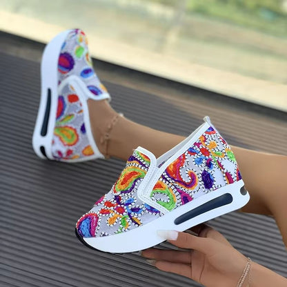 Women Slip On Platform Sneakers Embroidered Mesh Casual Walking Shoes 1