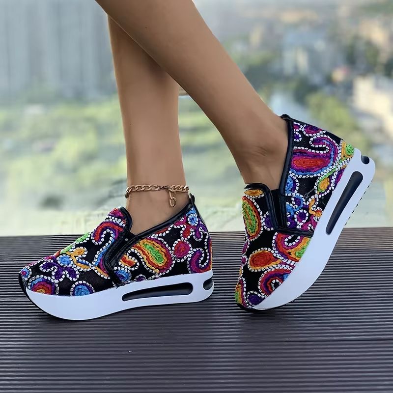 Women Slip On Platform Sneakers Embroidered Mesh Casual Walking Shoes 5