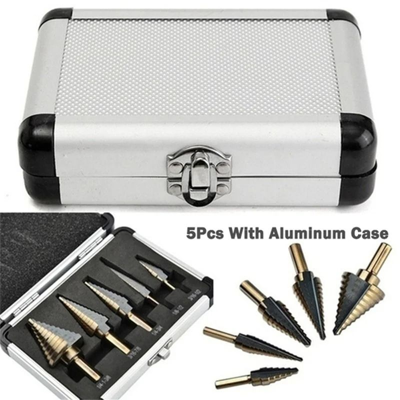 5 Piece Step Drill Bit Set With Cobalt Titanium Coating For Multi Size Hole Cutting In Metal Wood A 3