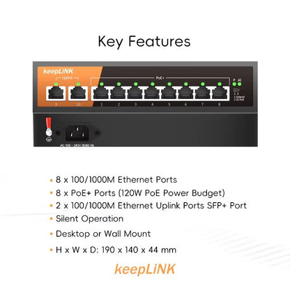 KeepLiNK 10Port Gigabit PoE Network Switch  Fast Reliable And Plug  Play 1