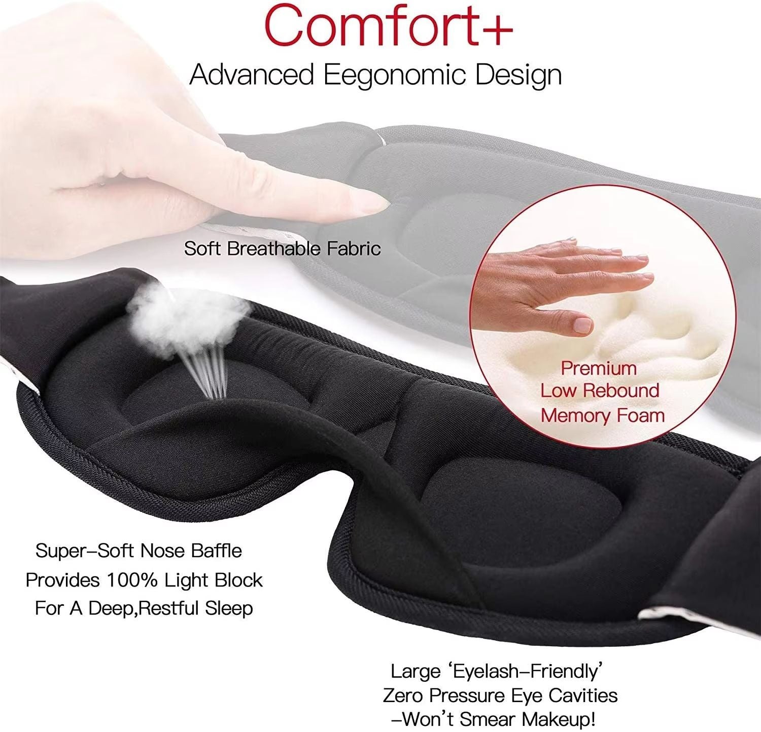 3D Light Block Sleep Mask Ultra Soft Memory Foam Eye Shade 4