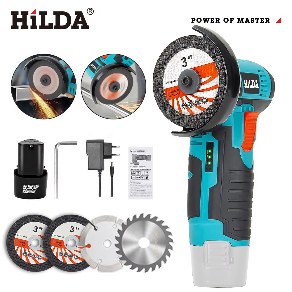 HILDA 12V Mini Rechargeable Angle Grinder Cordless Precision Power Tool 14