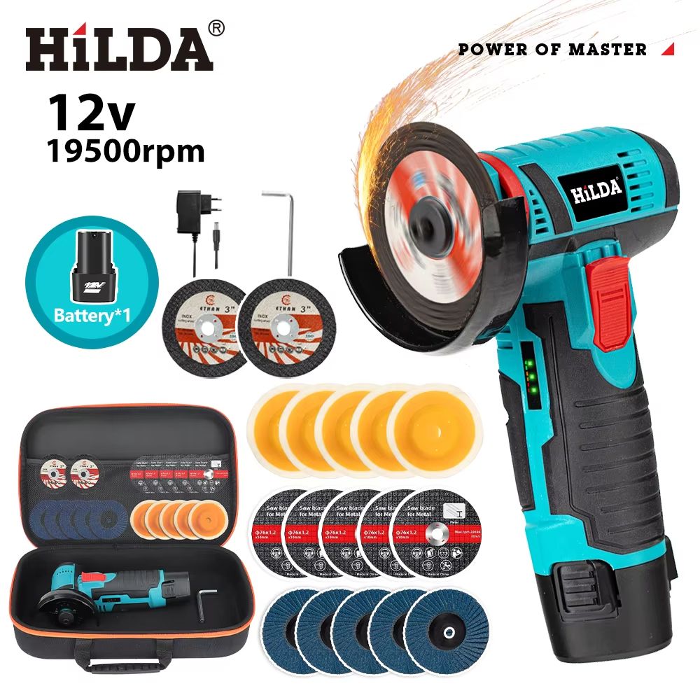 HILDA 12V Mini Rechargeable Angle Grinder Cordless Precision Power Tool 18