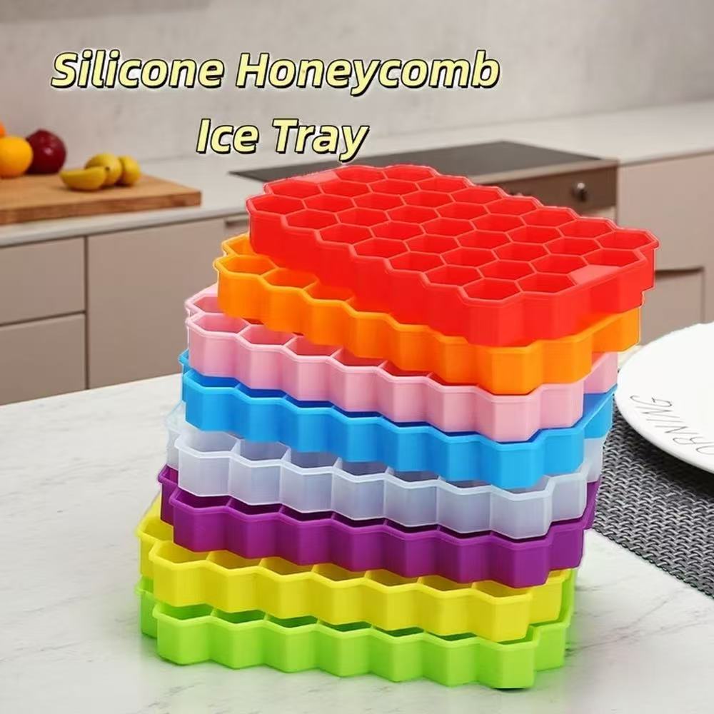 Reusable Honeycomb Ice Cube Tray Silicone Mold BPA-Free with Lid, Easy Release for Whiskey, Cocktails, Frozen Treats