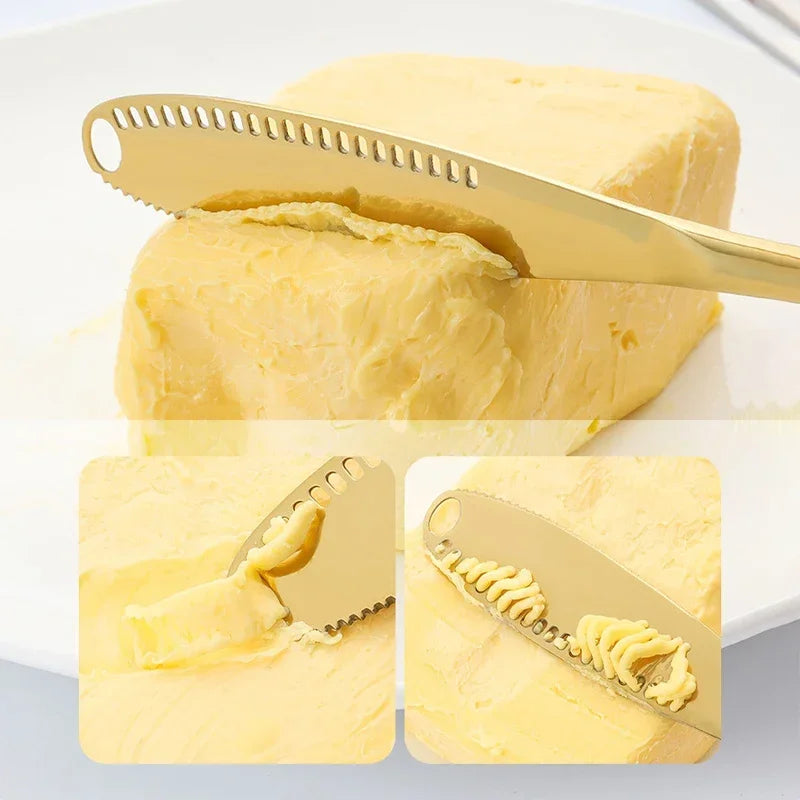 Stainless Steel 3 in 1 Butter Knife, Cheese Jam Spreaders, Cream Scraper Bread Cutter Spreader Tool