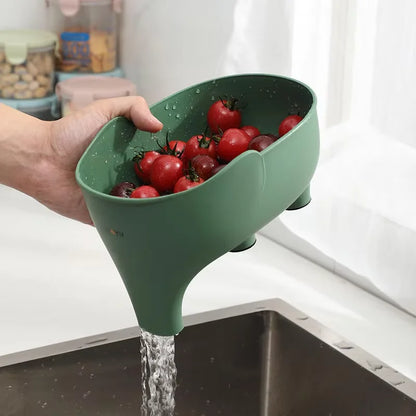 Plastic Drainage Bowl for Kitchen, Multi Functional Filter Basket, Cute Elephant Shaped Strainer Organizer