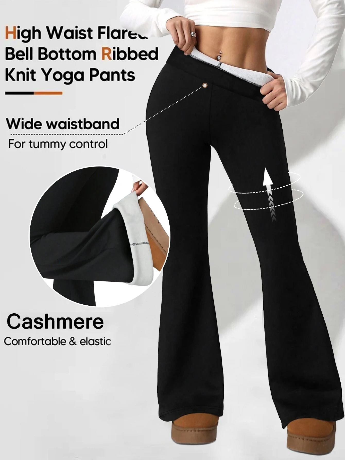High Waist Plush Bell Bottom Warm Pants For Women Soft Thick Winter Trousers 1