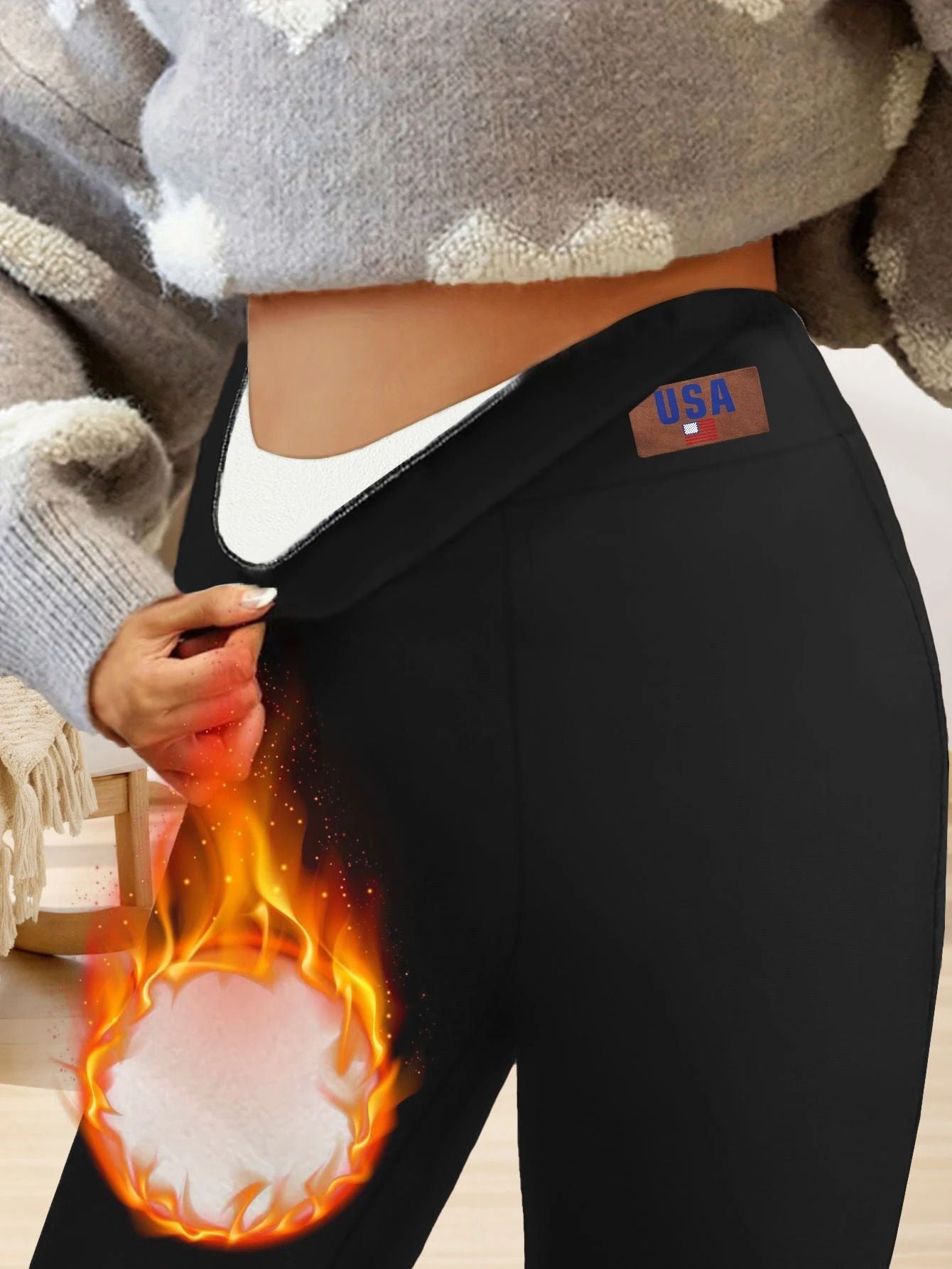 High Waist Plush Bell Bottom Warm Pants For Women Soft Thick Winter Trousers 4